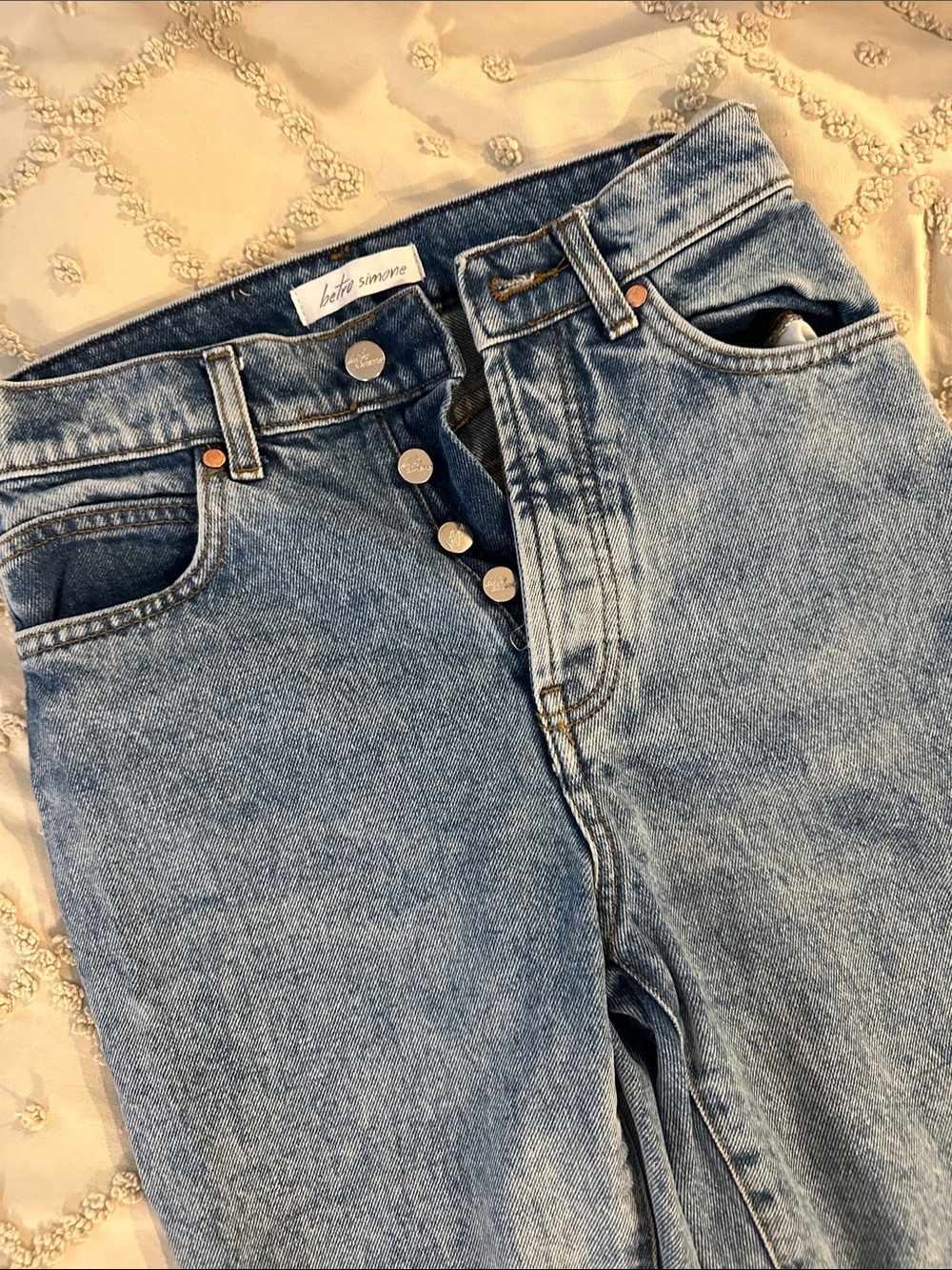 Bella Simone High-Rise Light Wash Button-Fly Jeans
